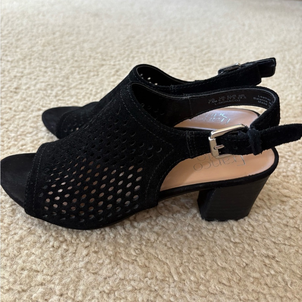 Franco Sarto Women's Monaco Black Suede Perforated Dress Sandals Size 7.5